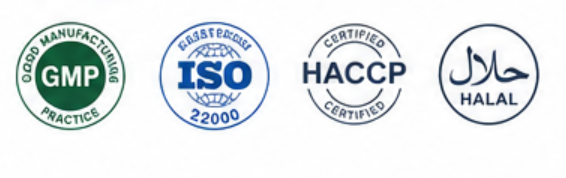 GMP, ISO 22000, HACCP ve Helal kalite logoları
